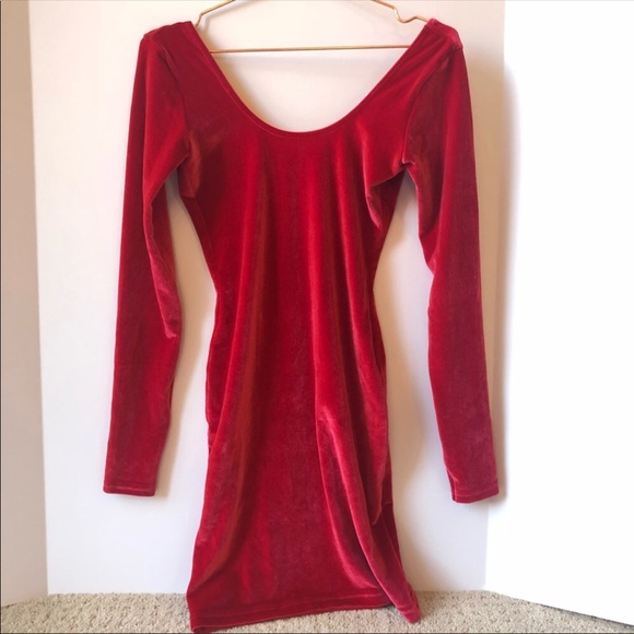strapless open back dress Red 1940s Deep V-Neck Pearl Velvet Dress